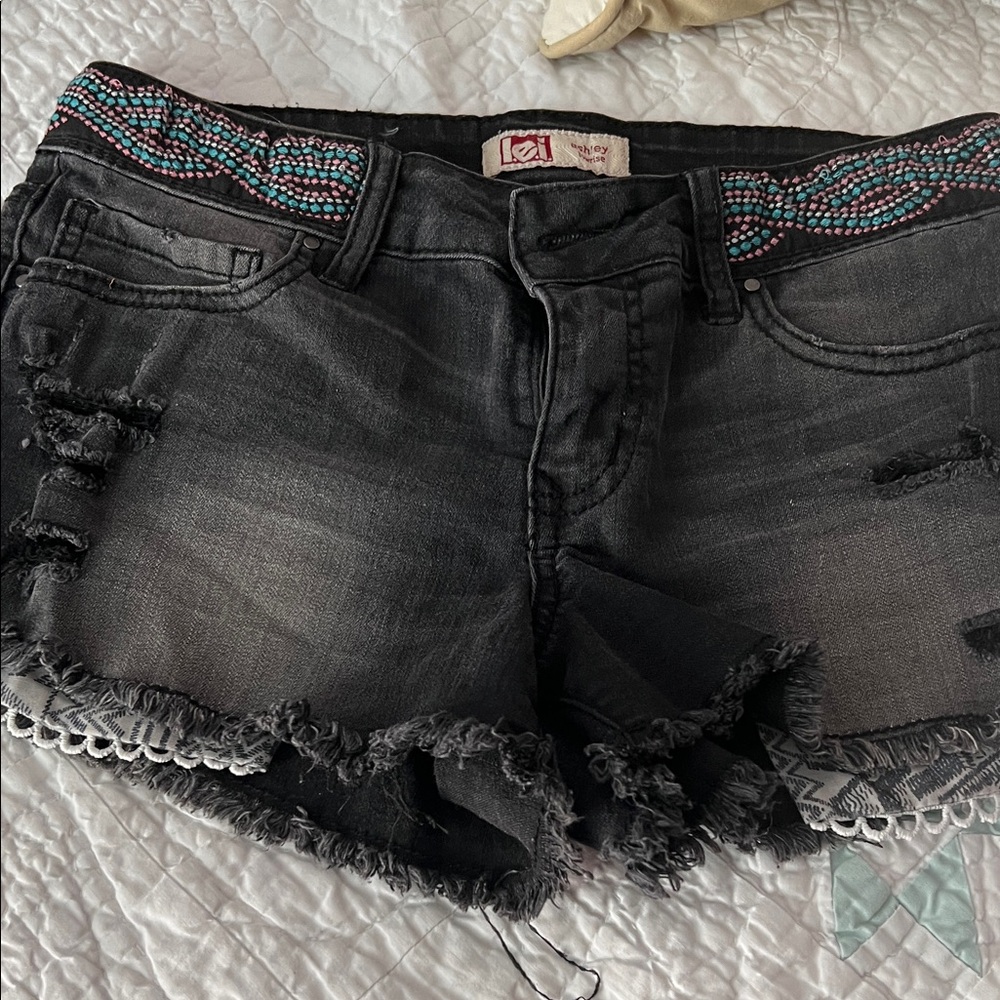 LEI Black Denim Jean Shorts with Beaded Waistband